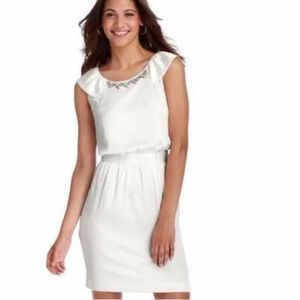 LOFT White Bridal Dress with Embellished Rhinestone Neck